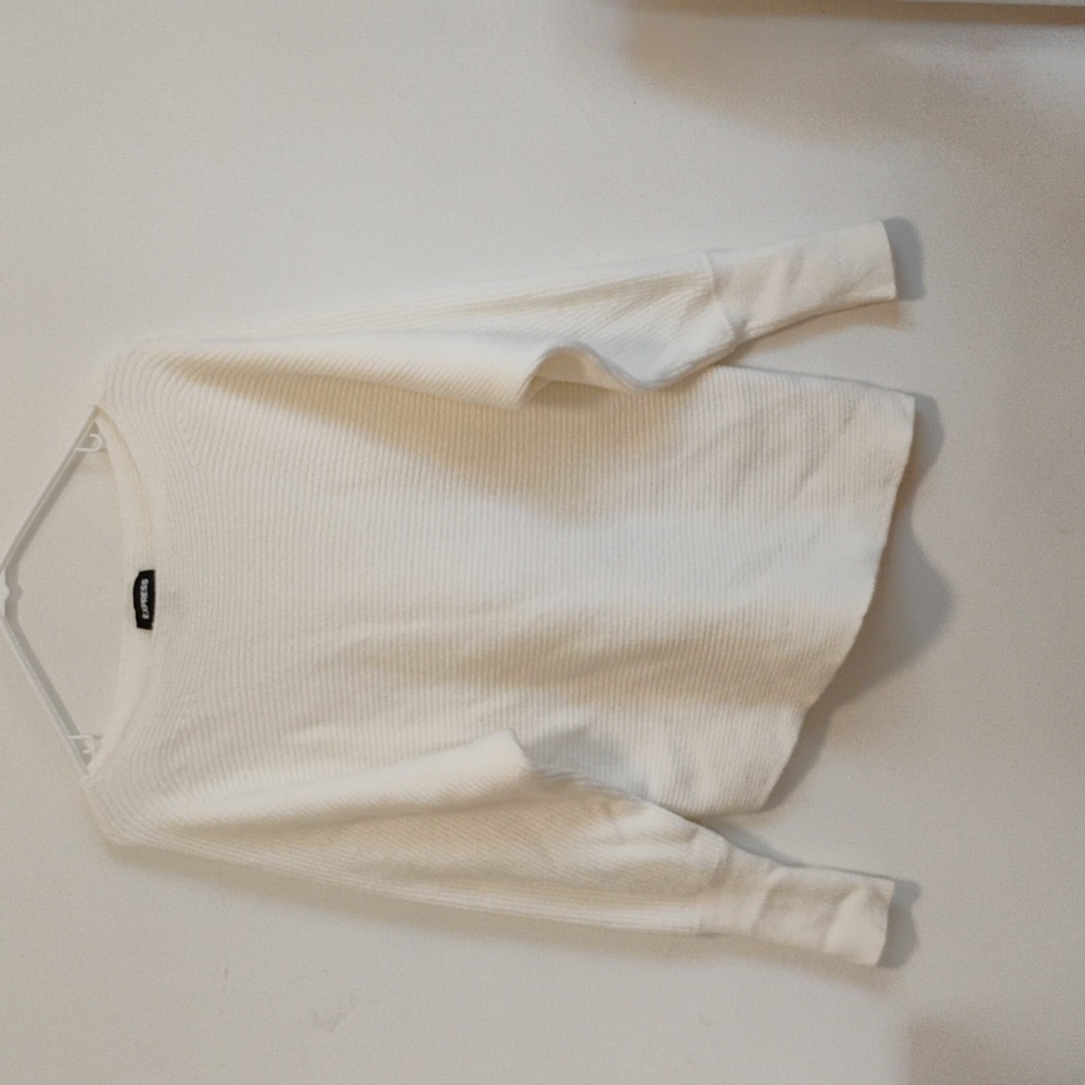 Express | White Bat-Wing Asymmetrical Knit Sweater | Women's S